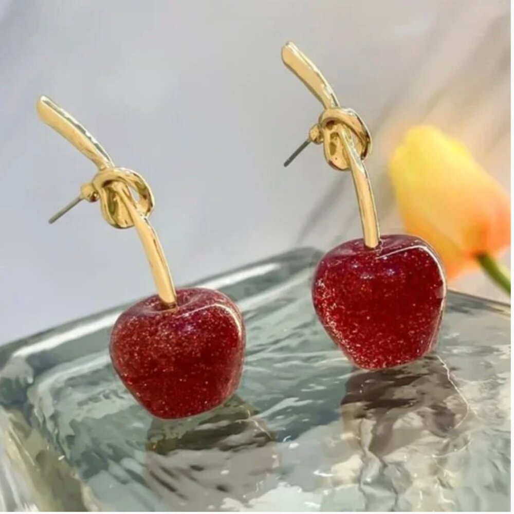 ⭐️❤️ FREE Cherry Shimmer Hipster Hippie Artsy Pop Art Chic Glam Girly Earrings